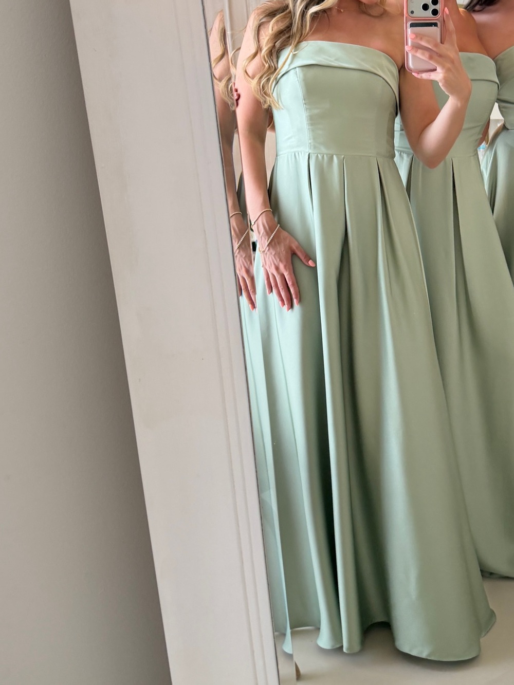 Strapless Sage Green Bridesmaid Dress - Elegant Floor-Length Gown Azazie